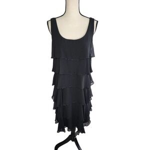 Scarlett Nite Black Tiered Sequined Ruffle Sleeveless Cocktail Dress Size 10 New